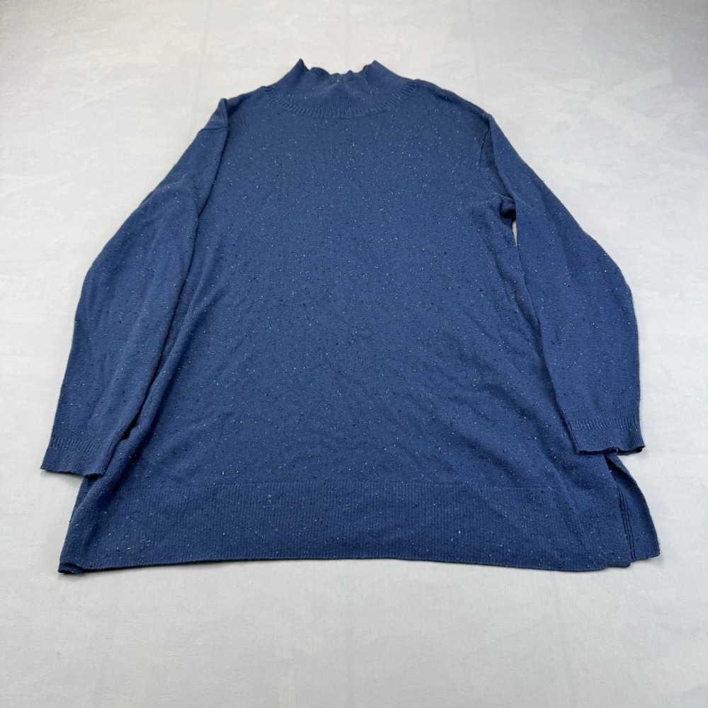 J.Jill Women's Small Petite Blue Speckled Mock Neck Cotton Modal Silk Sweater